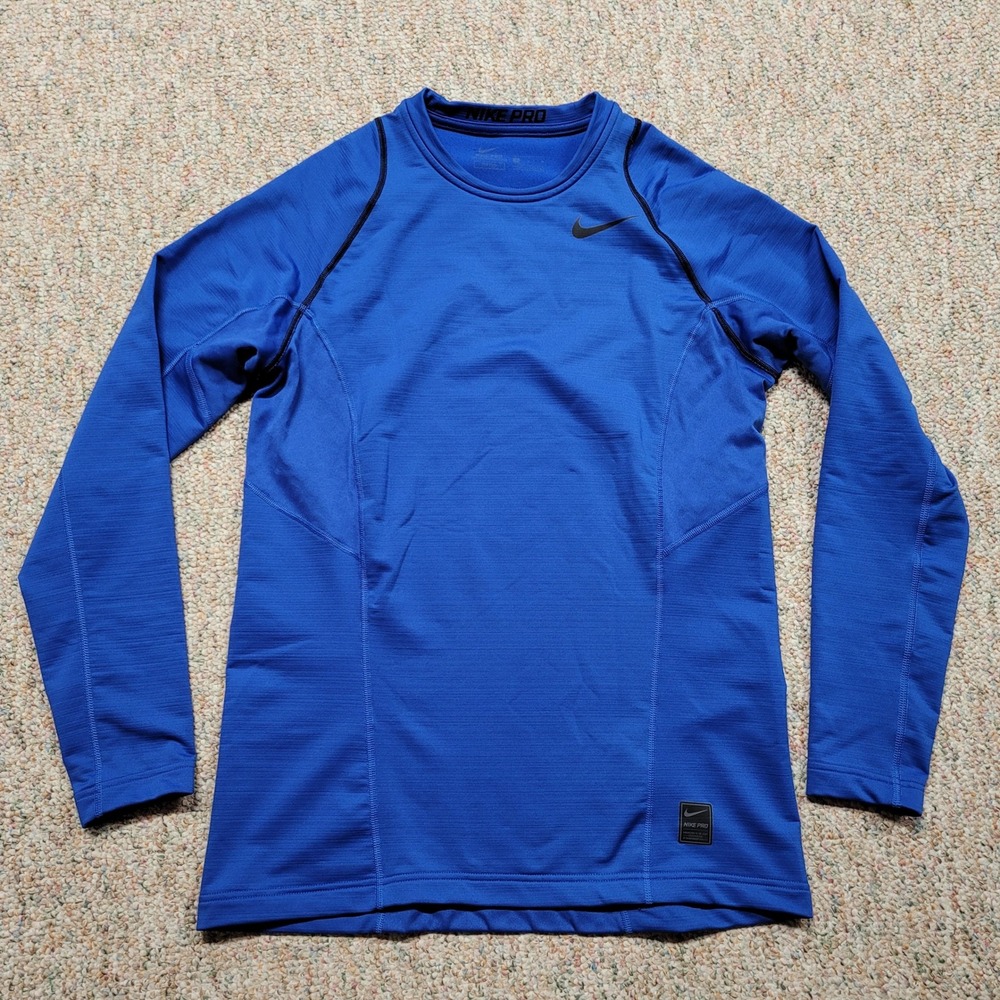 Nike Pro Hyperwarm Sweatshirt Mens Medium Blue Long Sleeve Base Layer Fitted Top